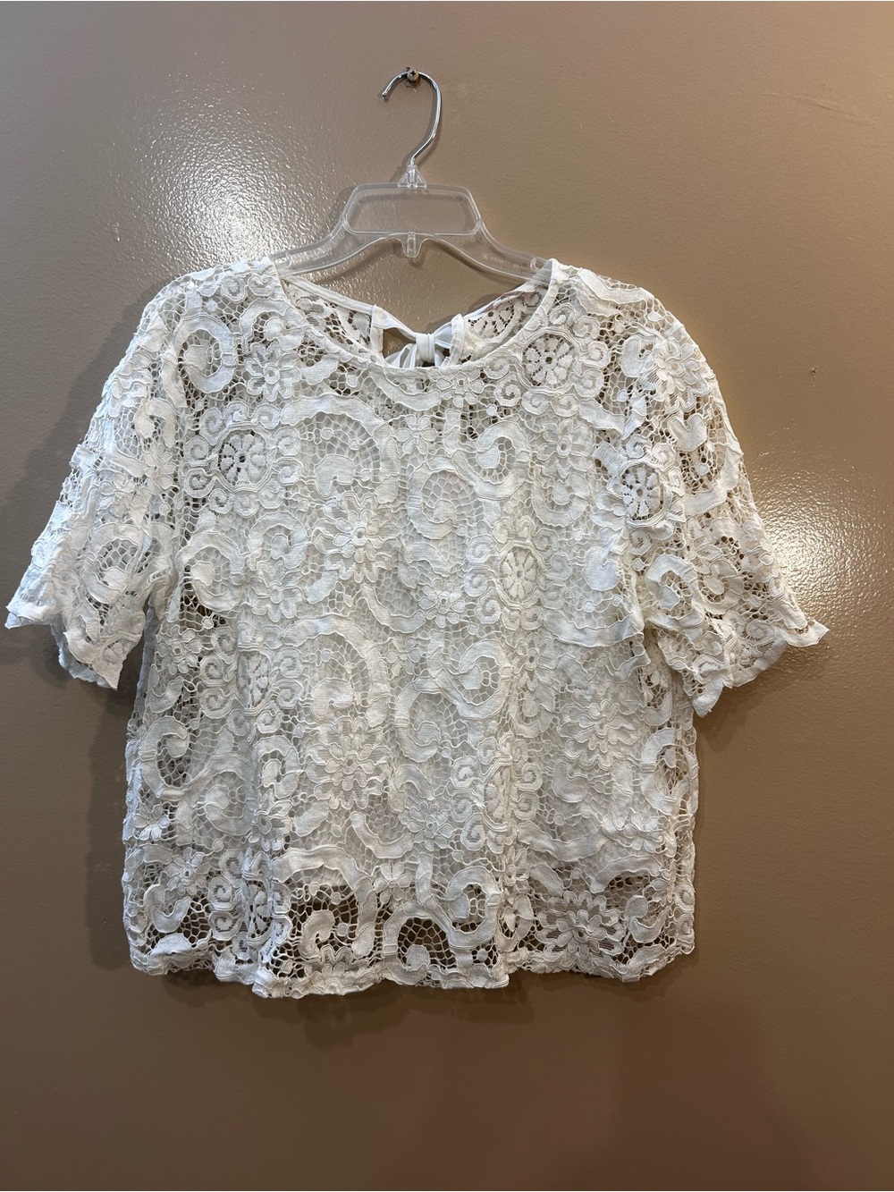 Nanette Lepore White Floral Lace Short Sleeve Top